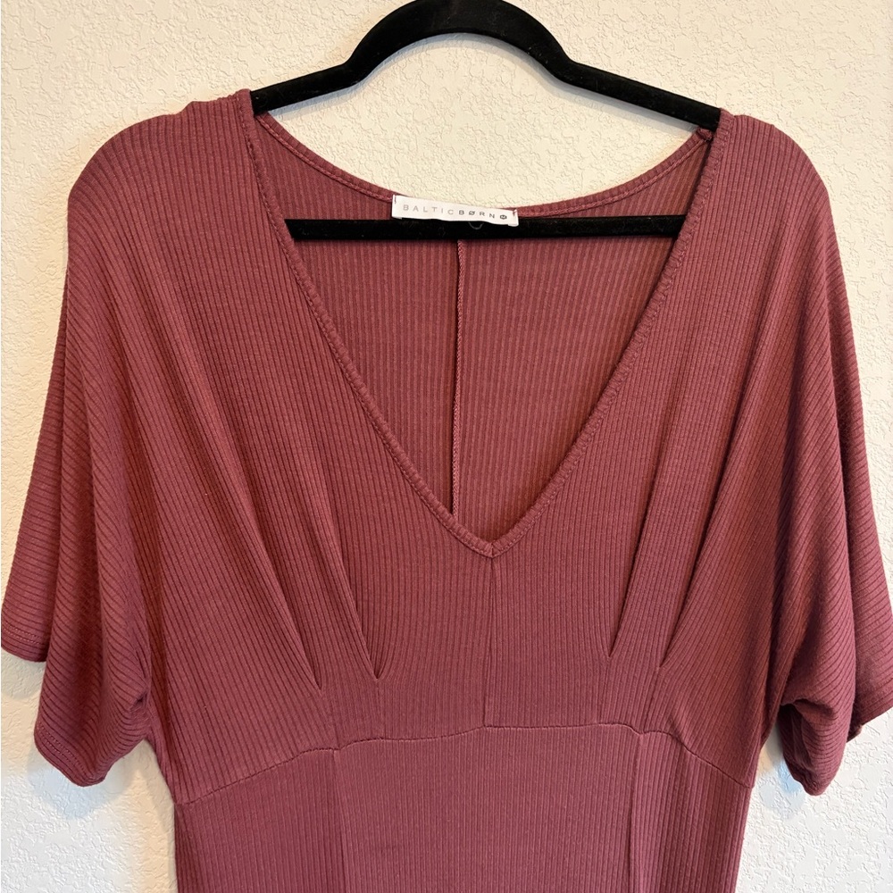 Baltic Born Mauve Ribbed Maxi Dress Medium Pockets Modest Boho Wedding Guest - Picture 2 of 13